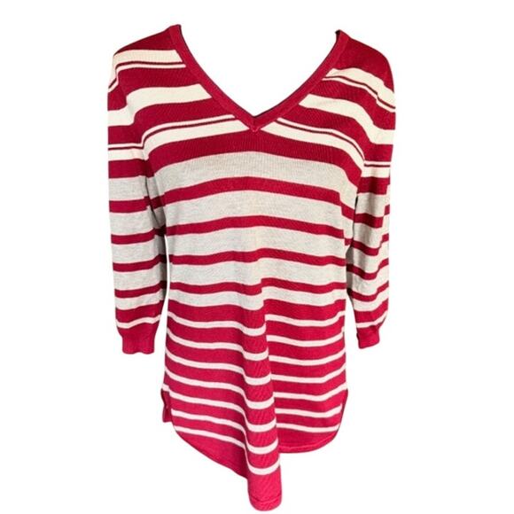 Ley & Me Red/White Striped Lightweight Sweater – Size Large - Picture 1 of 6